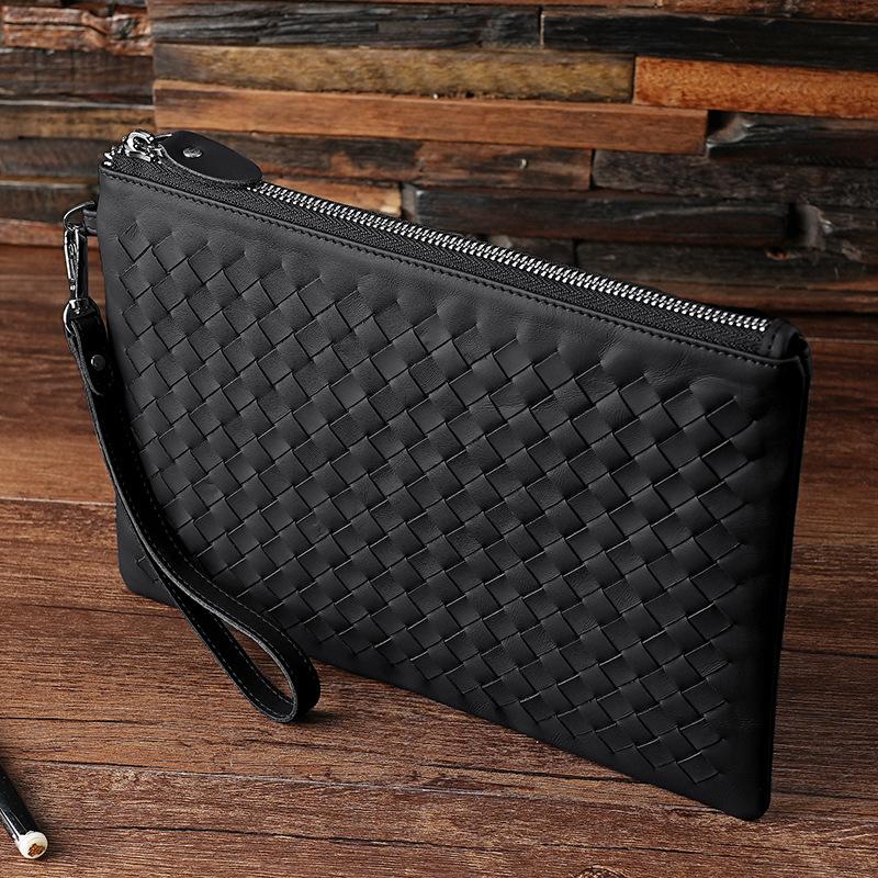 Hand-woven Leather Men's Clutch Bag Business Men's and Women's Wrist Bag Large Capacity Wallet Clutch Bag