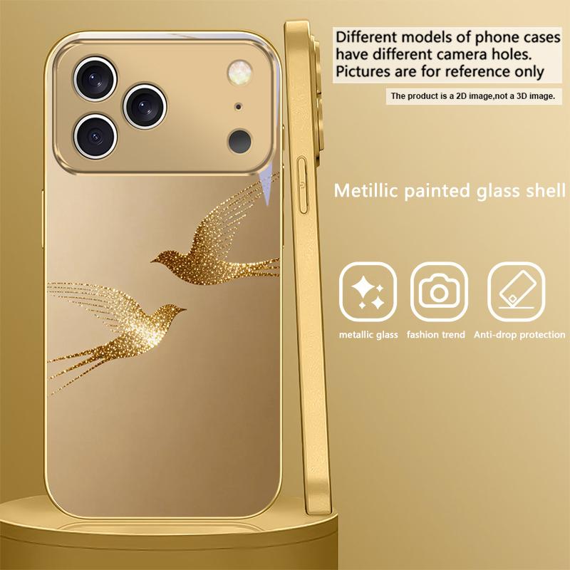 Oiseau doré volant Pour IPhone 17Pro Max 16 17 Pro 15 Pro 14 13 Plus 12 Mini 11Pro Max XR 16E 17 Air Coque de téléphone en verre dorée