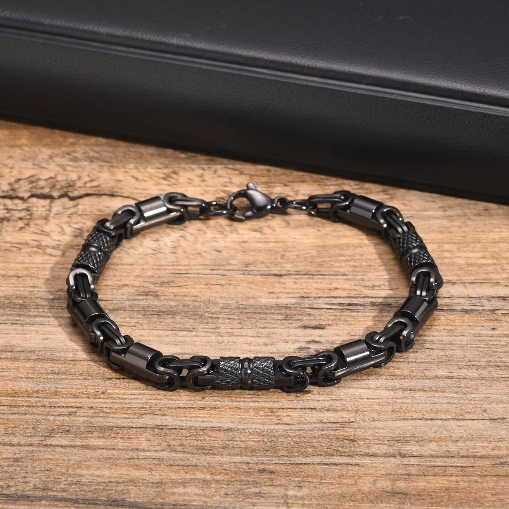 Vnox 6mm Cool Byzantine Bracelets for Men Boys, Black Silver Color Stainless Steel Link Chain Wristband,Punk Rock Hiphop Jewelry