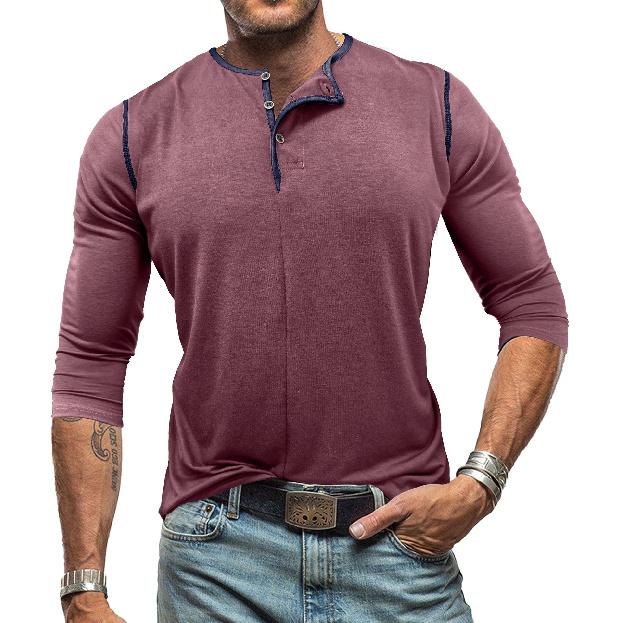 Neue Herbst- und Winter-Herrenbekleidung Langarm-Henley-Shirt Herren-Rundhals-T-Shirt Langarm-Oberteil