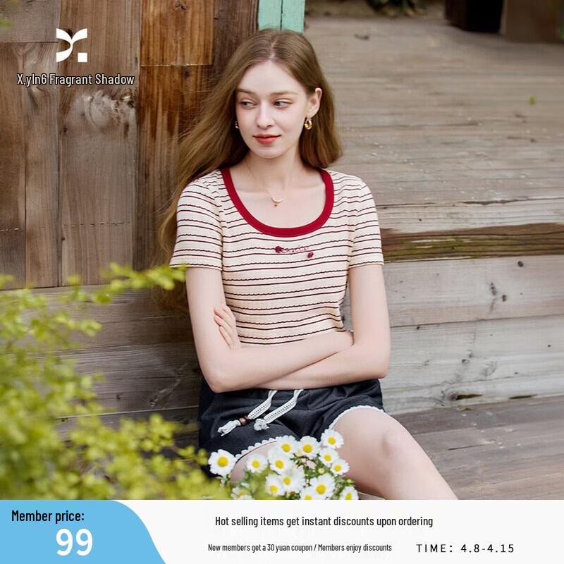 Xiangying Women s Retro Striped Short Sleeve T-Shirt S