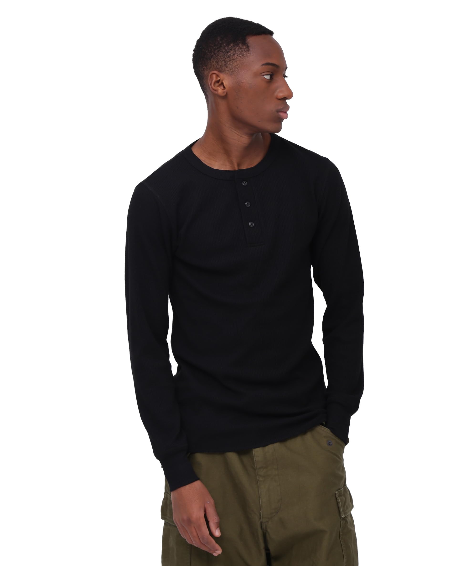 Avirex DAILY THERMAL HENLY NECK Термофутболка с длинным рукавом и воротником-стойкой Henley, Мужская футболка, L, 010, Черный, 783-3930007