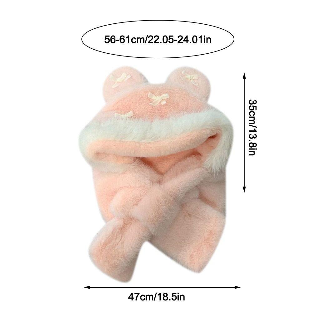 Casual Winter Balaclava Hat Bowknot Windproof Ear Protection Hat Keep Warm Thickened Integrated Scarf Hat Set for Women