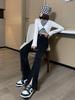Plus Size High-Waisted Split Denim Flare Jeans for Women - Retro, Slimming, Floor-Length, Spring and Autumn Collection