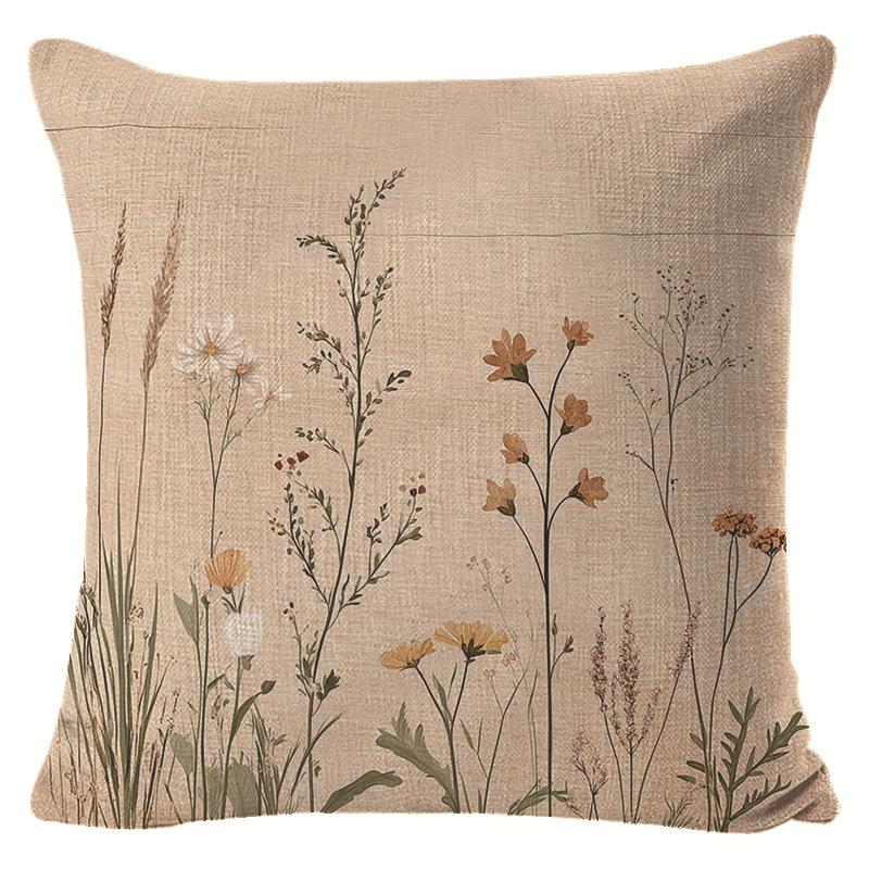Spring Small Fresh Floral Linen Pillow Cover Modern Simple Living Room Sofa Pillow Cushion Cover