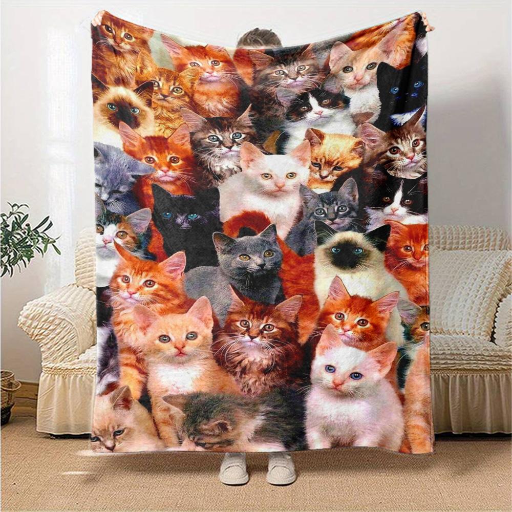 Cute Cats Print Flannel Blanket High Quality Warm Comfortable Cover for All Seasons Perfect for Gifts Home Decor