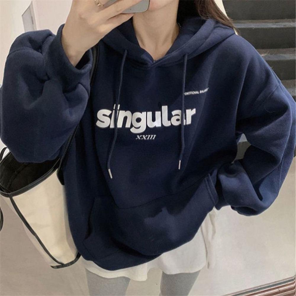Salt-based fleece thickened autumn and winter new hooded sweater women's Korean version large-size coat loose top clothing