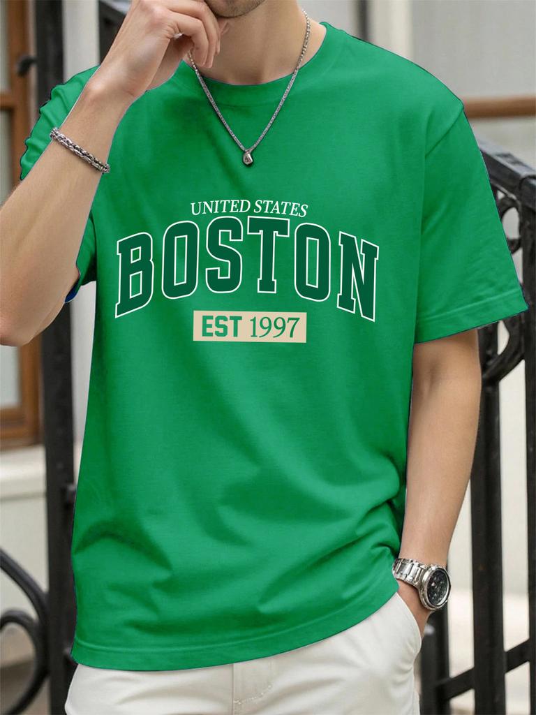 United States Boston Est 1997 Print T Shirt Men Summer AllMatch Streetwear Trendy ONeck Clothes Cotton Oversized Man TShirts