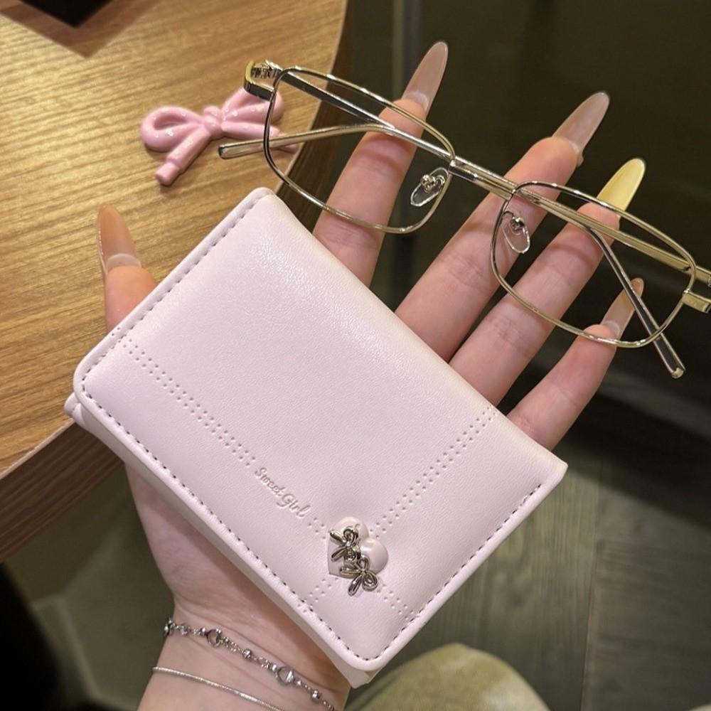 Foldable Tri-fold Short Wallet Large Capacity Card Holder Sweet Love Bow Wallet  Gift
