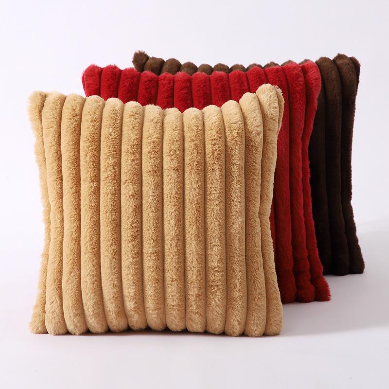 Soft Ribbed Faux Fur Decorative Throw Pillow Case Plush Striped Square Cushion Cover for Sofa Bedroom Living Room Home Decor (45x45cm, Set of 1)