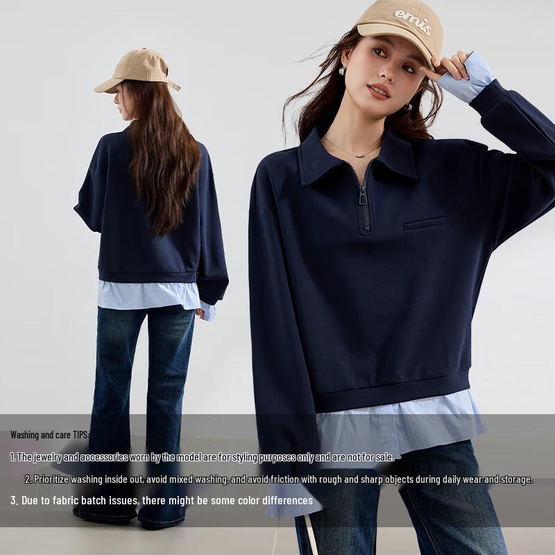 VICTORIA&VERA Women's Fall Faux Two-Piece Layered Sweatshirt