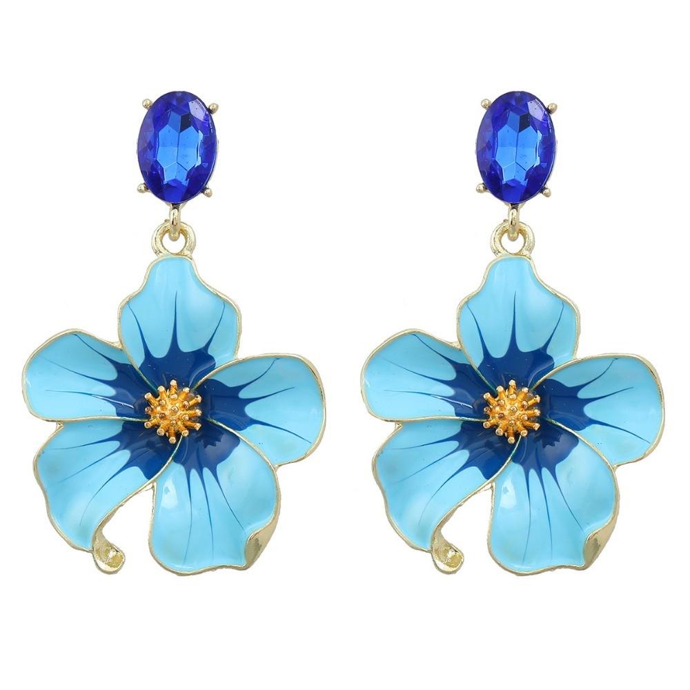 Pinkdudu Dripped Glaze Flower Zinc Alloy Stud Earrings Elegant Drop Blue Earrings Women Jewelry for Holiday PD2258
