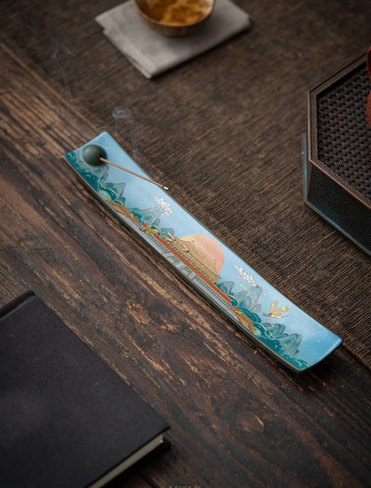 Enamel Ceramic Incense Holder: Antique Style Cloisonné Sandalwood Burner for Tea Ceremony and Home Decor.