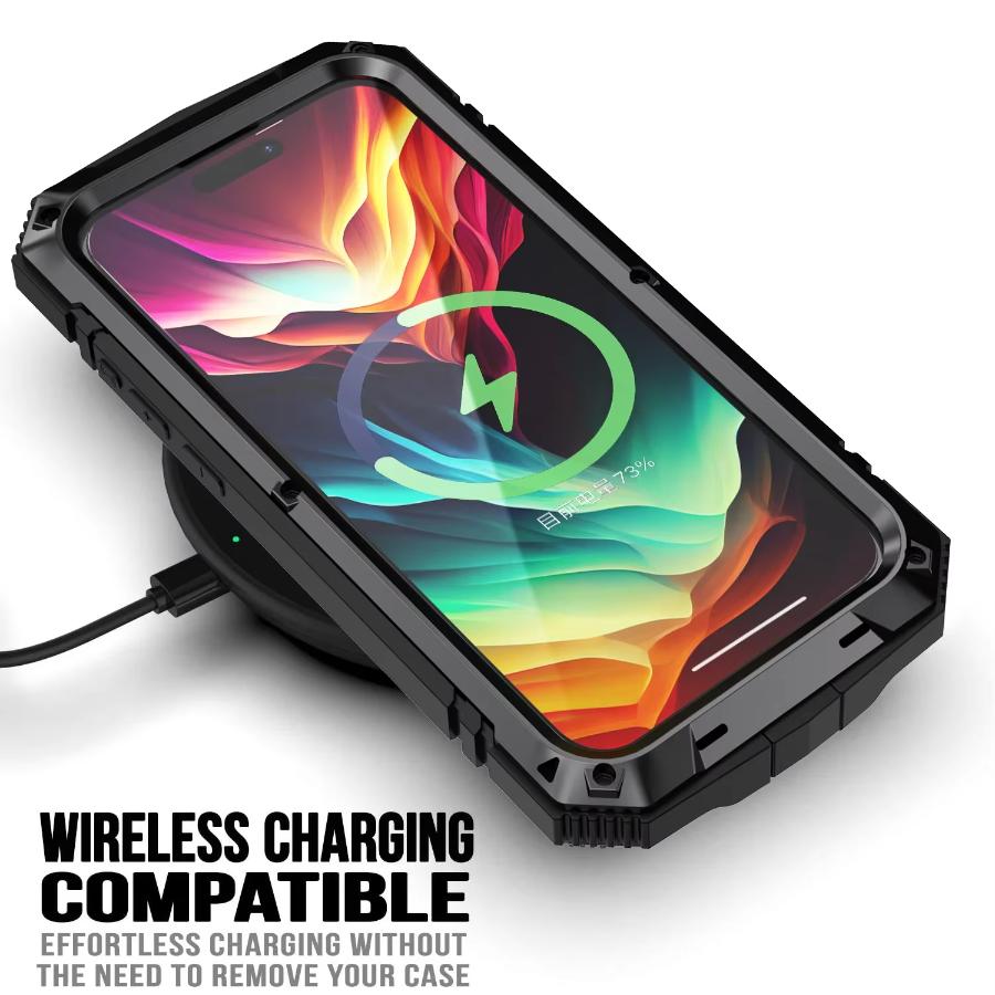 For iPhone 15 Pro Max 15 Plus 15 Shockproof Aluminum Metal Case Heavy Duty Protective Cover Screen Protector Built-in Kickstand