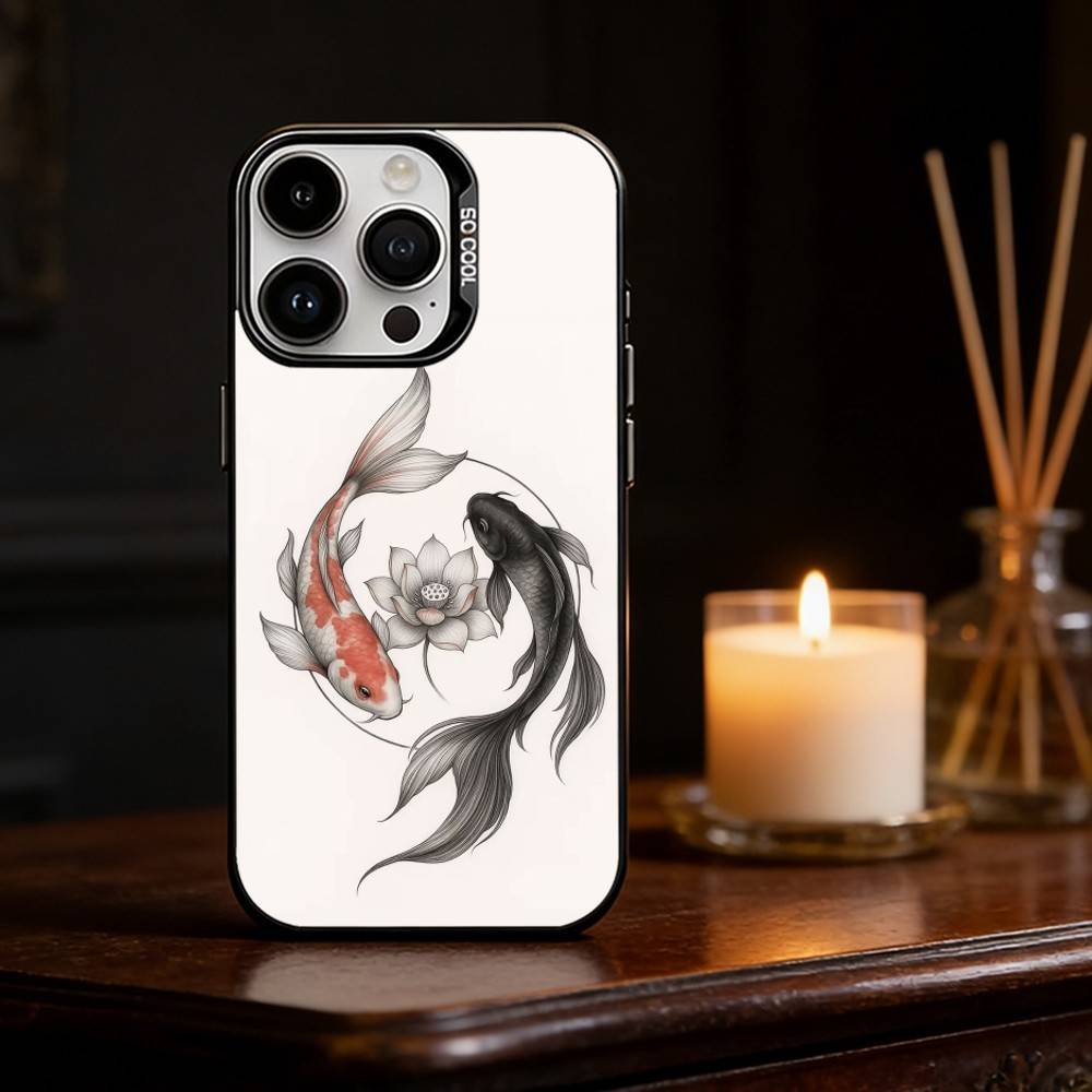 Koi Carp Fish Yin Yang Art Phone Case Color Silver Shell For IPhone 17 16 15 14 13 12 11 Pro Max Plus