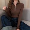 KOSY Knitted Women Zipper Half High Neck Sweater Pullovers Autumn Winter Basic Women Sweaters Slim Solid Knitwear Pull Femme Tops