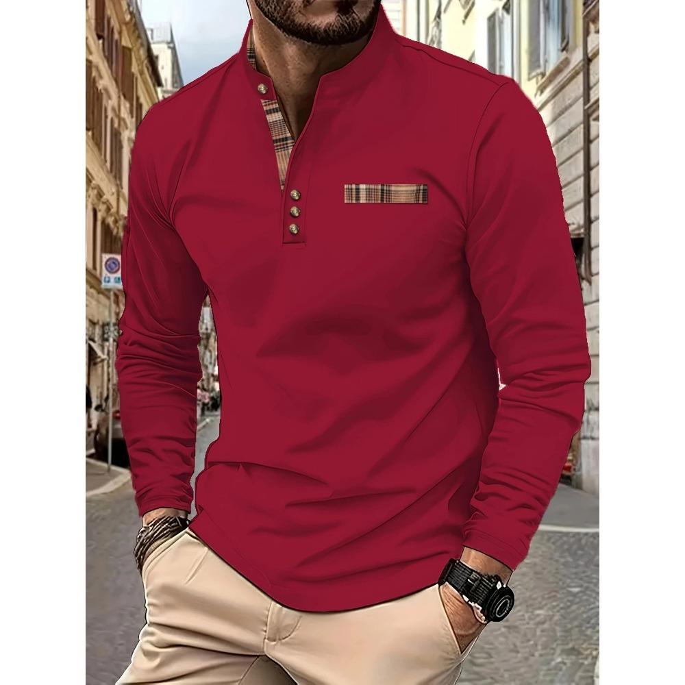 

Мужская повседневная однотонная рубашка-поло на весну и осень XXL бордовый