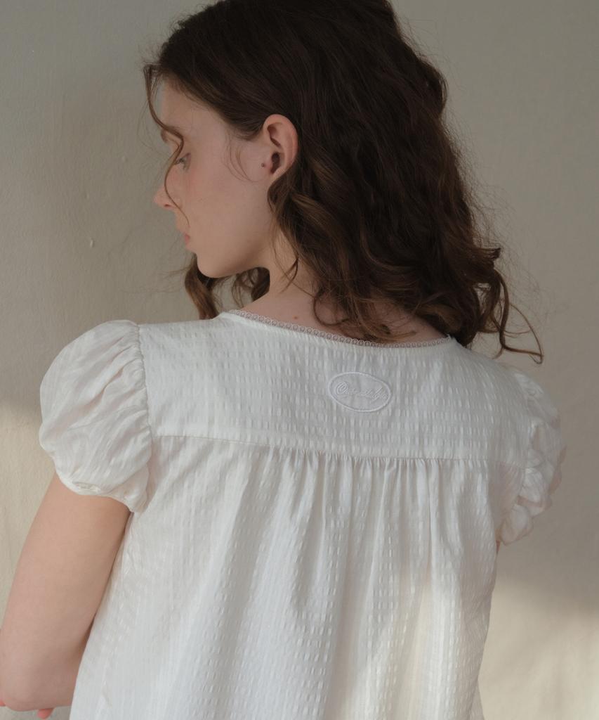 Aueonoseuteljia Fina Check Shirring Blouse_White(O26Bl01)