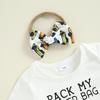Baby Summer Outfits Letter Print Short Sleeve Round Neck Romper with Hat/Car Pattern Shorts and Headband Outfit