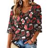 Women's V-neck Christmas Print Three-quarter Sleeve Lightweight Top