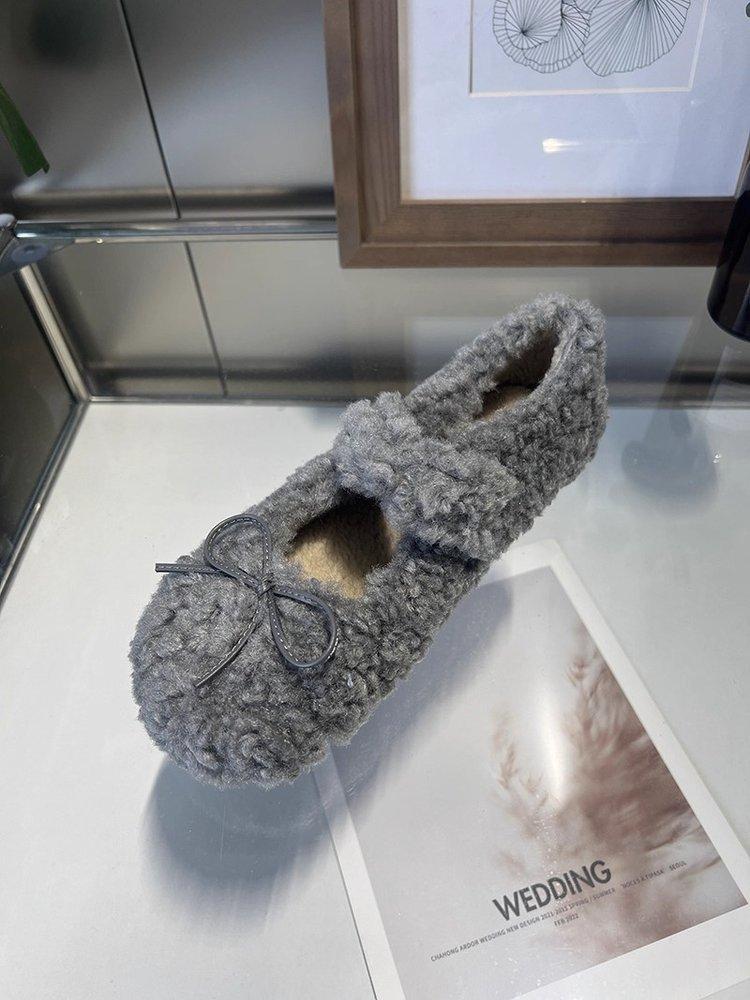 Full of Sweetness~ Milky White Velvet Mary Jane Wool Shoes Women's Winter Lamb Wool Flat-bottomed Warm Beanie Cotton Shoes