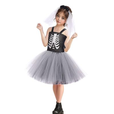 Halloween Terror Kostüme für Mädchen Schwarz Weiß Geist Gruselige Outfits Halloween Skelett Ausgefallenes Tutu-Kleid für Kinder