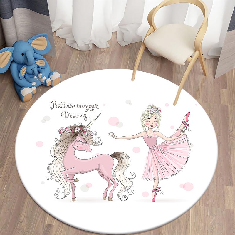 Cartoon Ballet Girl Round Carpet for Living Room Area Rug Kids Carpet Bedroom Floor Mat for Children Soft tapis Children Carpet