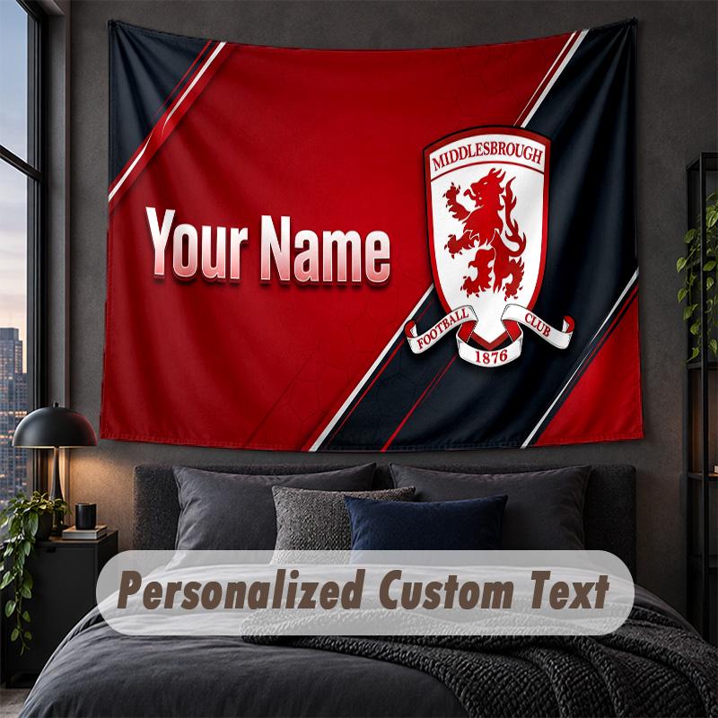 Tapisserie avec texte de nom personnalisé, Suspension murale décorative Middlesbrough FC, Tapisserie de fond pour maison chambre à coucher