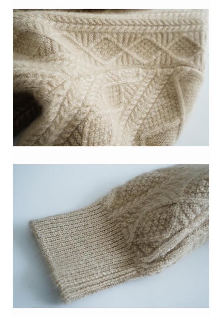 Women's 100% Pure Wool Cable Knit Cardigan – European Style, Thickened, Warm, Loose, Niche Design.