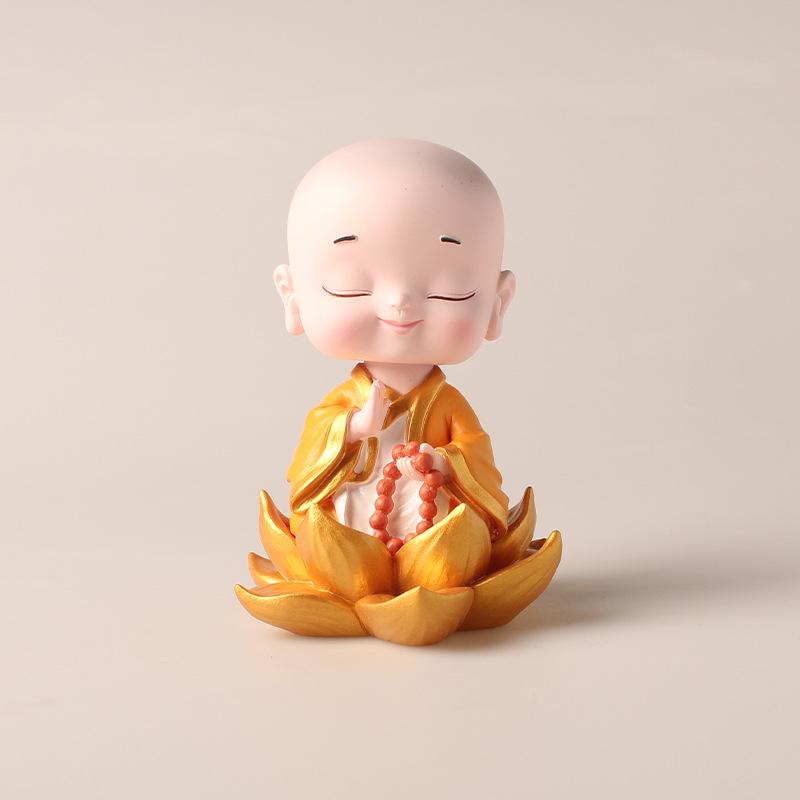 Zen Car Decor: Set of Four Shaking Head Monk Ornaments for Interior Decoration