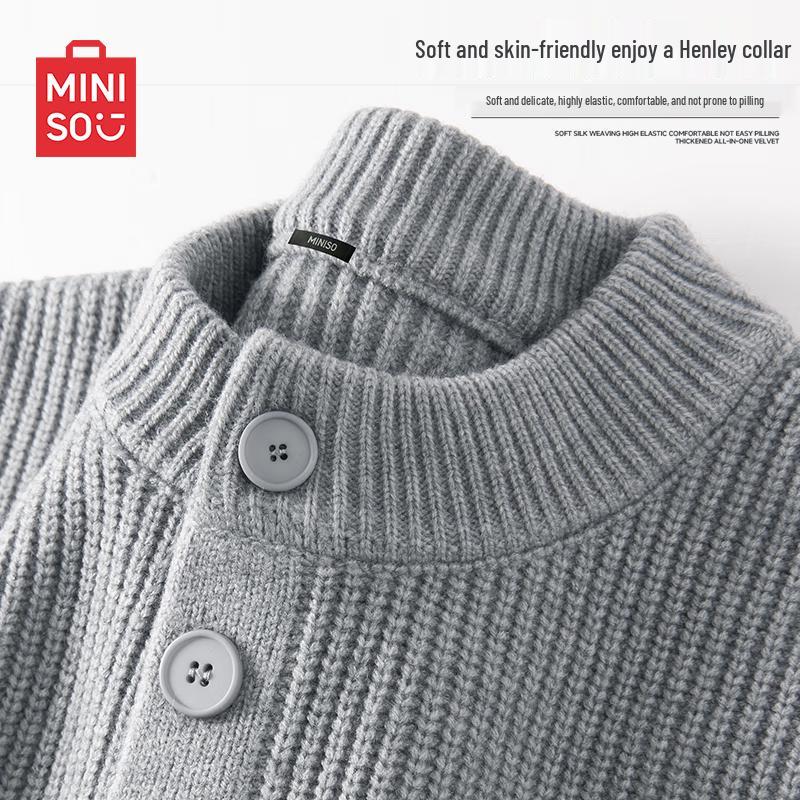 

MINISO Men s Casual Henley Neck Knit Sweater XL
