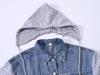 Trendy Plus Size Patchwork Denim Hoodie - Casual Loose Fit