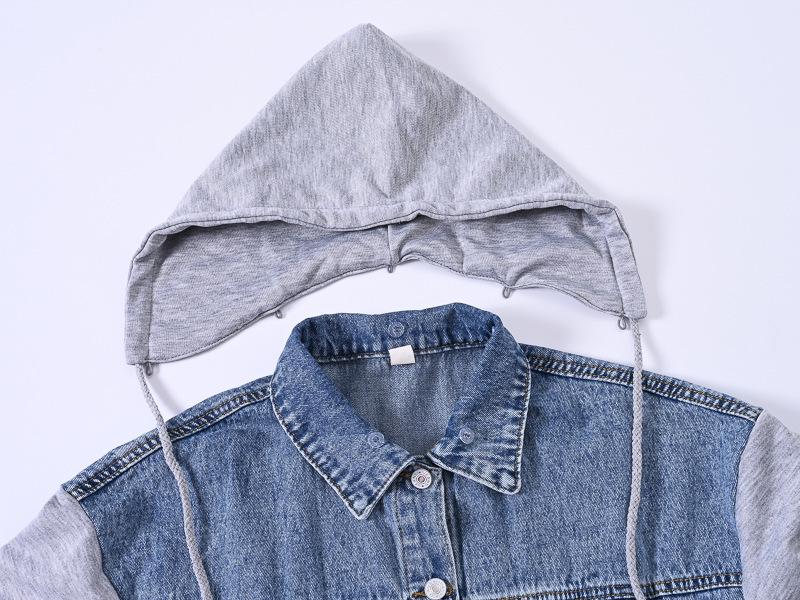 Trendy Plus Size Patchwork Denim Hoodie - Casual Loose Fit
