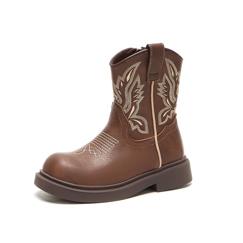 Dziewczęce Retro Dżinsowe Botki Chelsea z Haftem - Dziecięce Skórzane Martensy do Kostki z Miękką Podeszwą na Jesień/Zimę.