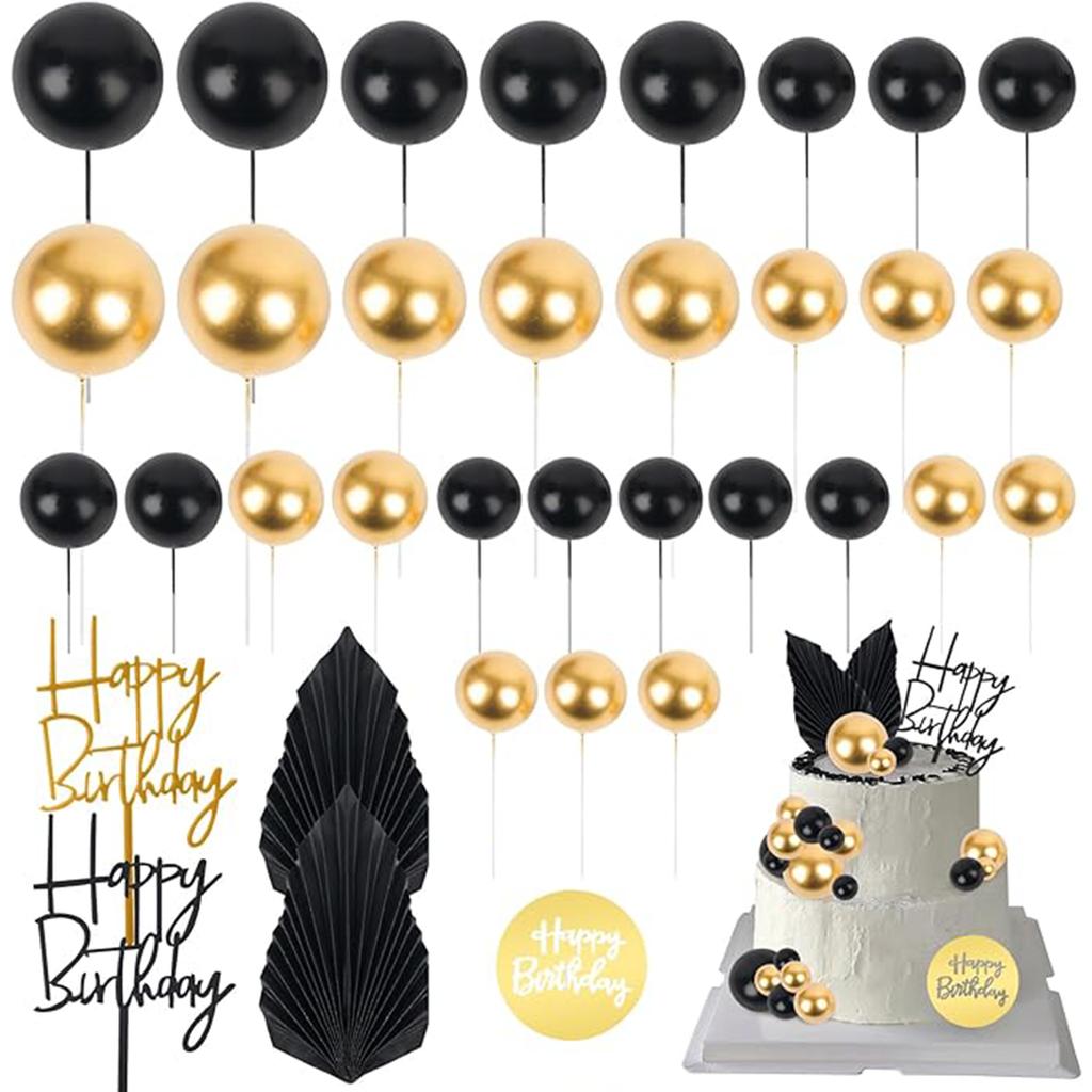35 PCS Mini Ball Cake Topper Cupcake Insert Acrylic Cake Topper Cake Decorations for Wedding Birthday Party Baby Shower Supplies