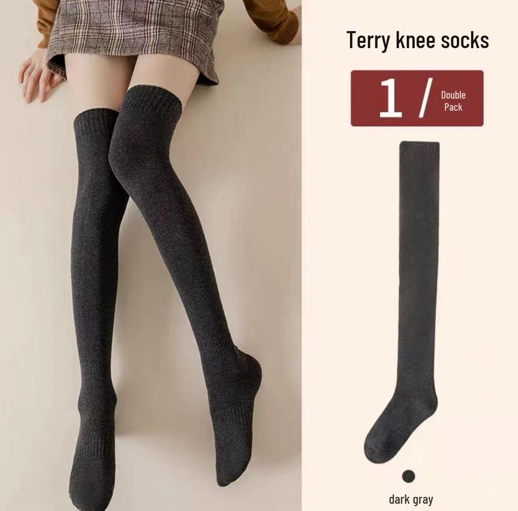 Women's Velvet-Lined Over-the-Knee Terry Socks – Thick, Warm, and Trendy Winter Mid-Tube Knee Pads