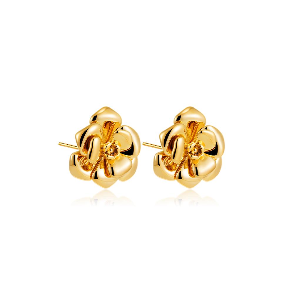 Vintage Polished Multi Layered Petals Ear Studs Stainless Steel Gold Plated Flower Shape Drop Earrings Femal Waterproof Jewelry