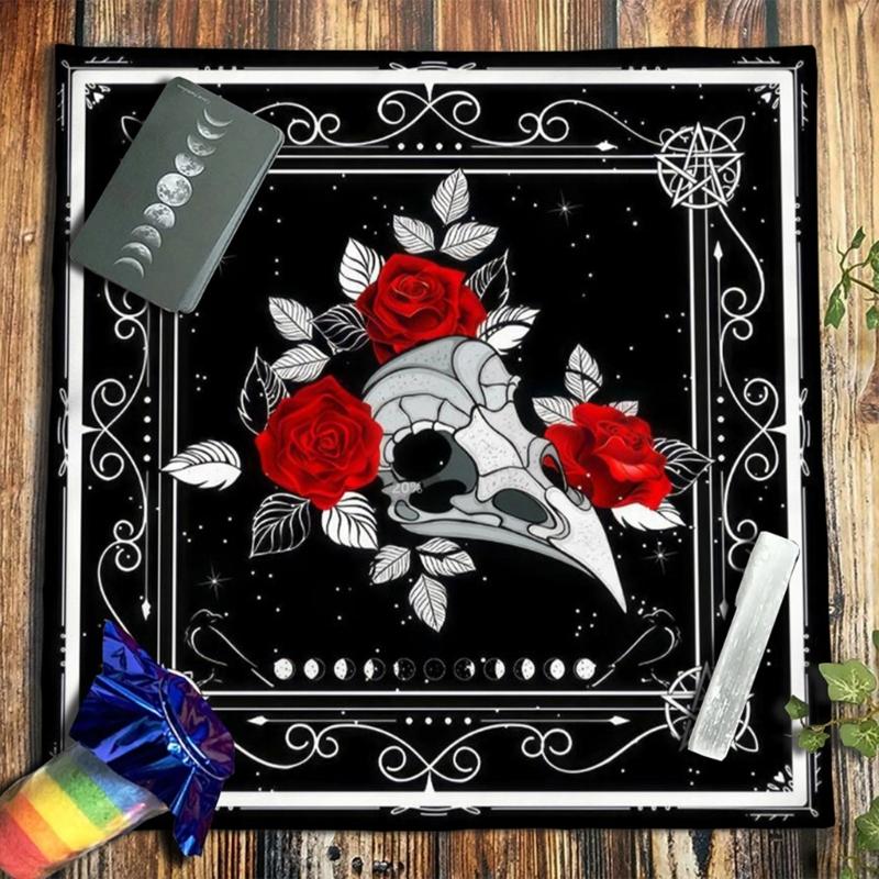 Divinations Tablecloth Skull Bird Head Flower Astrologys Tarot Cards Tablecloth Altars Cloth Divinations Game Accessory