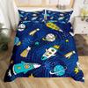 Planet Kids Duvet Cover Planets Rockets Airships Outer Space Galaxy Bedding Set,Stars Dots Comforter Cover Cartoon Quilt Cover