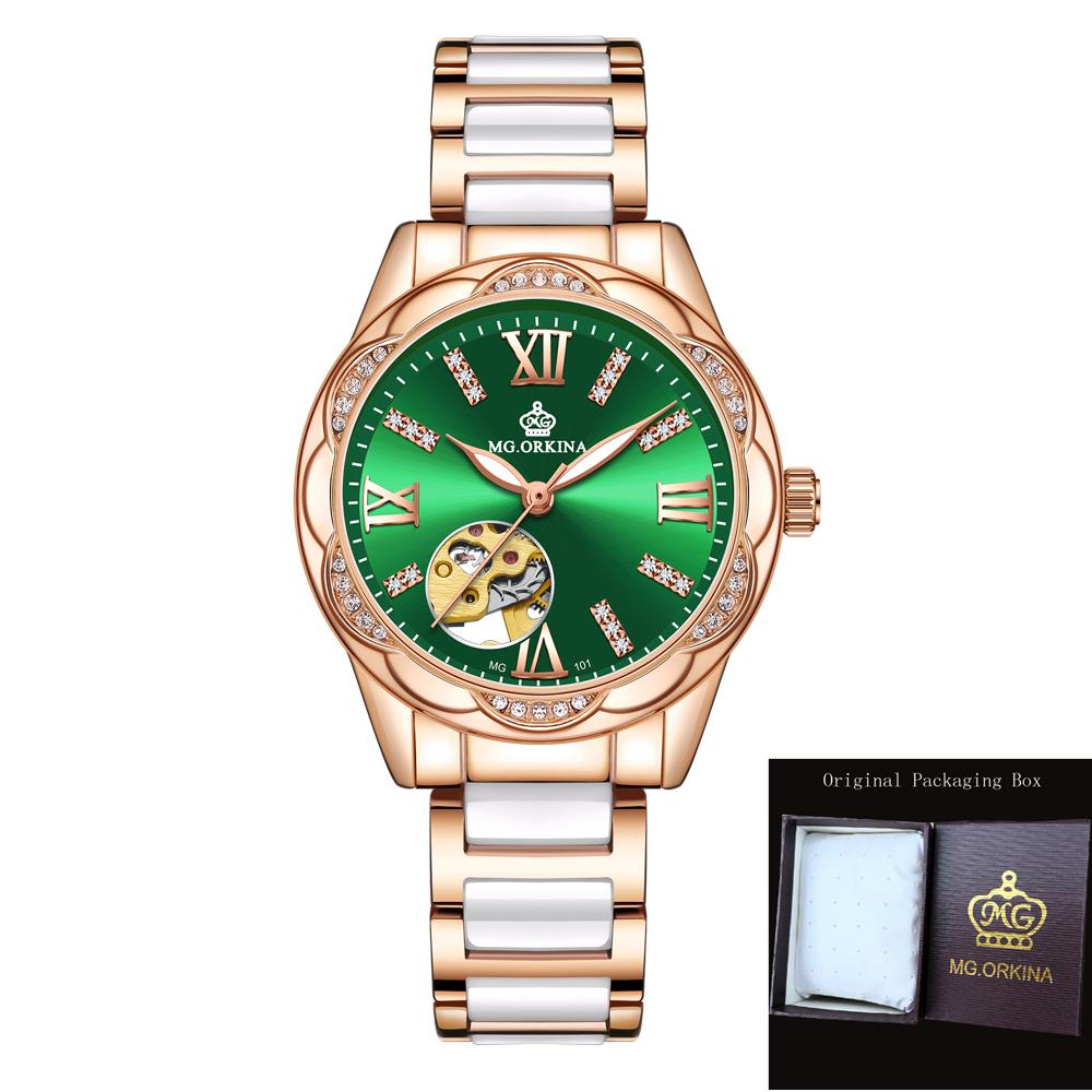 ORKINA Damen Luxus Automatische Mechanische Uhr Elegante Roségold Edelstahl Wasserdichte Armbanduhr Damenuhr