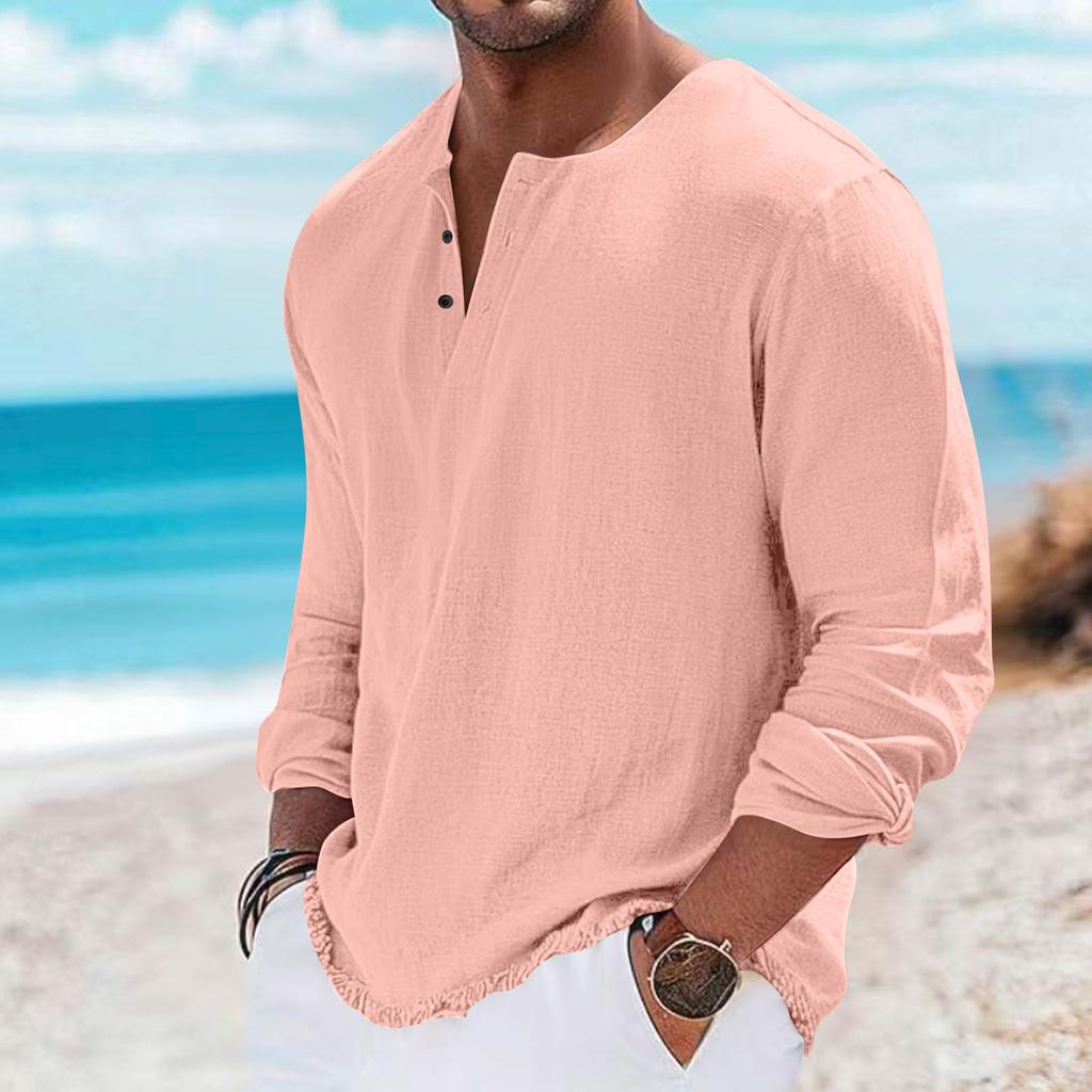 Mens Casual Long Sleeve Henley Shirt Four Button Front Lightweight Pullover Slim Fit Crew Neck Top