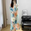 Women's Print Dress Summer Loose Pleated Plus Size Dress Long Cropped Sleeve Dress for Beach