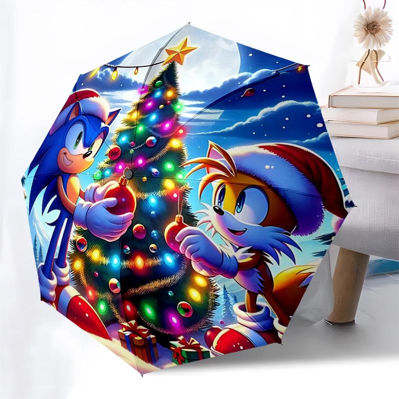 1pc Sonic the Hedgehog Automatic Opening Closing Umbrella, Portable 3-Fold Design, 8-Bone Iron Frame Outdoor Umbrella, Ideal Gift for Fans, Travelers,