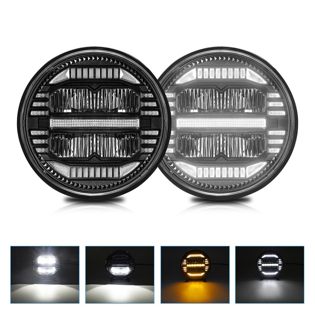 7 Zoll Auto LED Scheinwerfer Wasserdicht 7 Runder Scheinwerfer mit Weißem Fernlicht Abblendlicht Tagfahrlicht und Gelbem Blinklicht