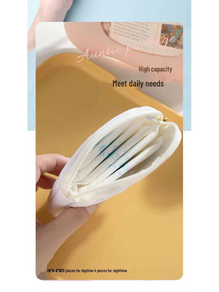 Cartoon Waterproof Menstrual Pad & Sanitary Napkin Storage Bag - Portable with Slots for Charging Cable, Coins, Lipstick