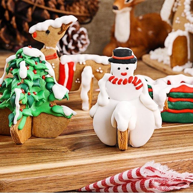 8PCS Christmas Cookies Cutter Set Xmas Tree Elk Cookie Mold Happy New Year Decoration