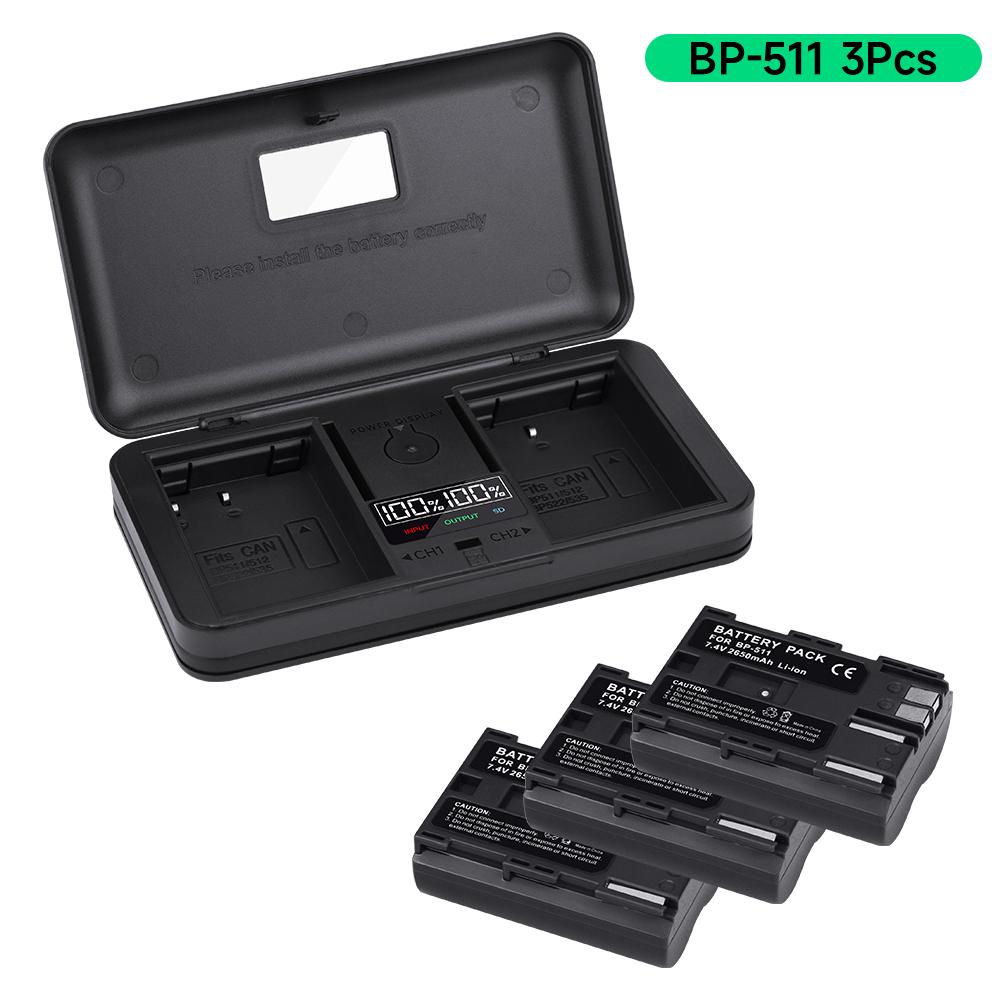 PALO 2650mAh BP 511 BP-511 BP511 Battery+Multi-Function Charger Battery Storage Box For CANON EOS 40D 300D 5D 20D 30D 50D 10D D60 G6