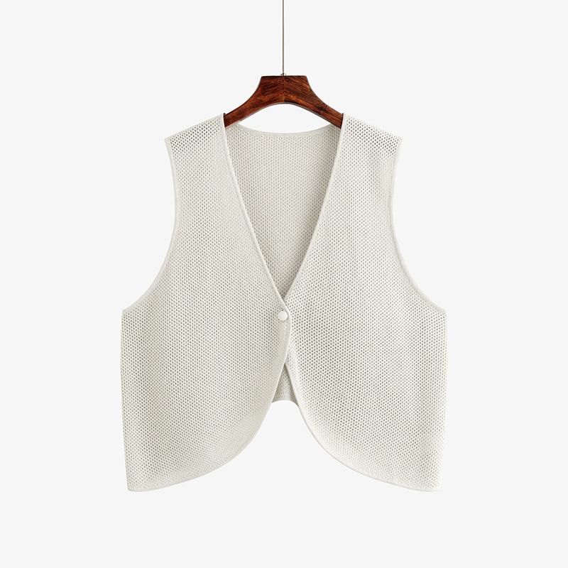 Plus Size Women's V-neck Hollow Out Sleeveless Tops Early Autumn Loose Knit Vest