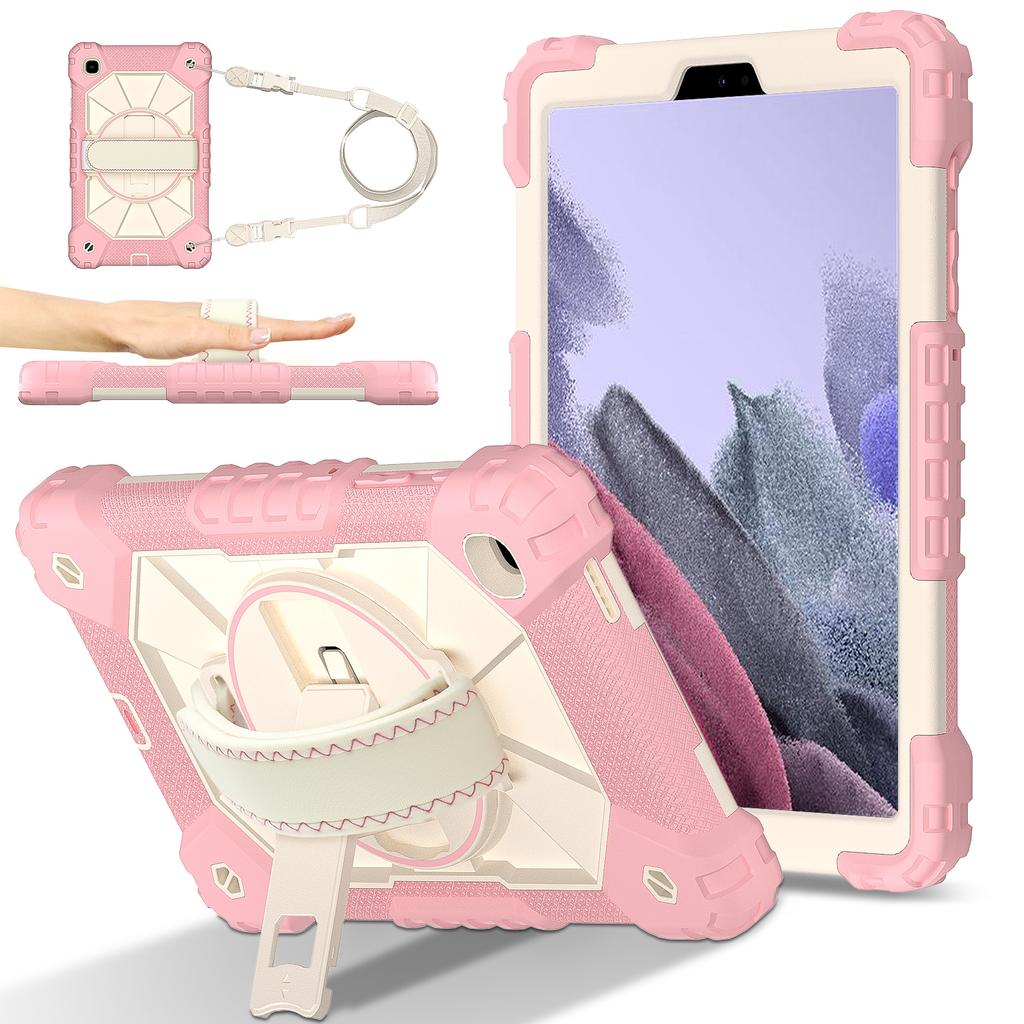 For Samsung Galaxy Tab A7 Lite 8.7-inch T225/T220 Case Silicone+PC Kickstand Tablet Cover with Handy Strap,Shoulder Strap