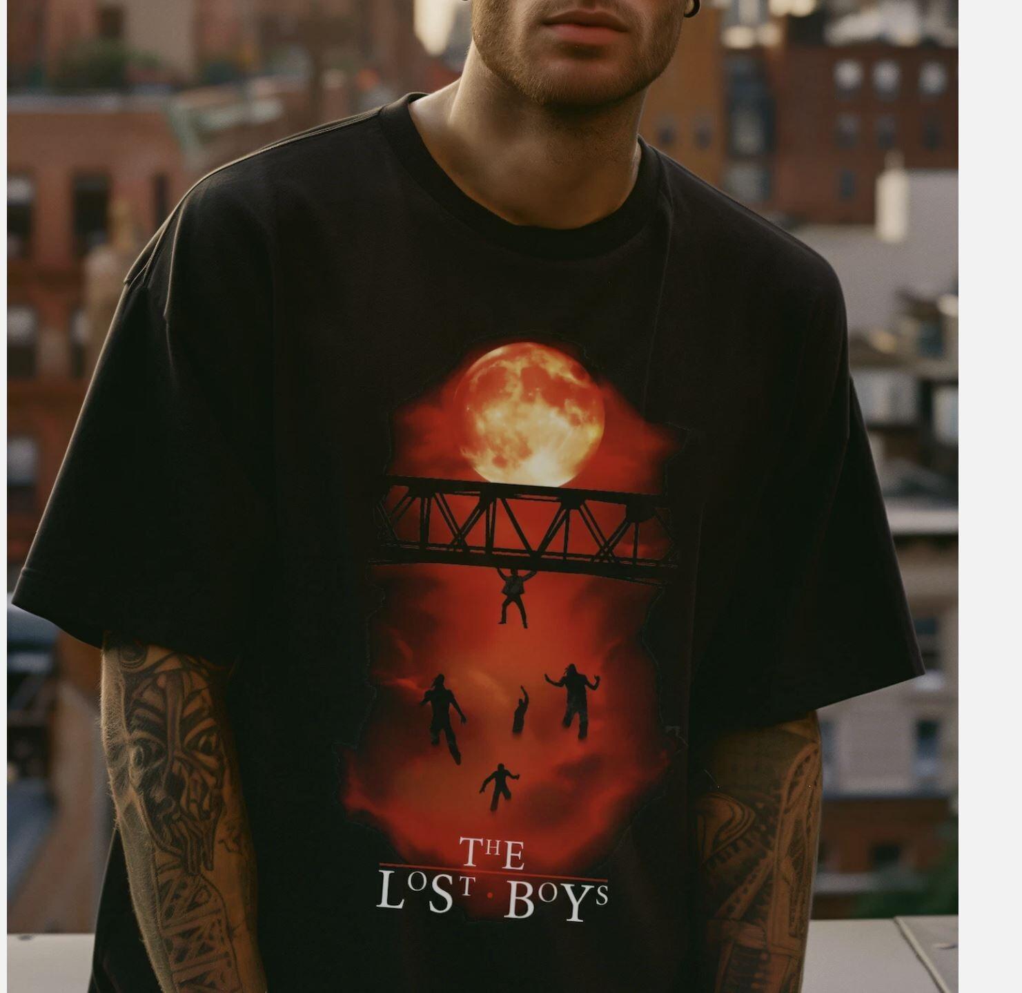 The Lost Boys TShirt Classic Bridge Scene Print Iconic 80s Vampire Film S
